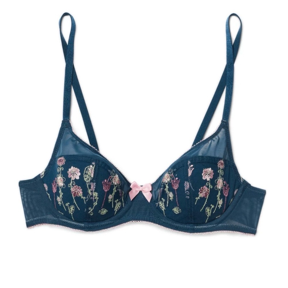 Adore Me Navy and Pink Embroidered Elie Contour Bra Size 40DDD NWT